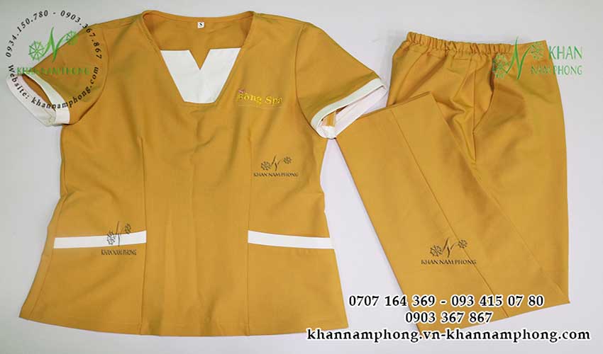 đồng phục của Bông spa chất liệu cotton lạnh, màu vàng