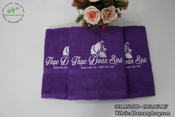 Pattern bedspreads Thục Đoan Spa - Purple with embroidery Logo (Cotton)