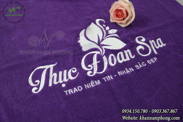 Pattern bedspreads Thục Đoan Spa - Purple with embroidery Logo (Cotton)