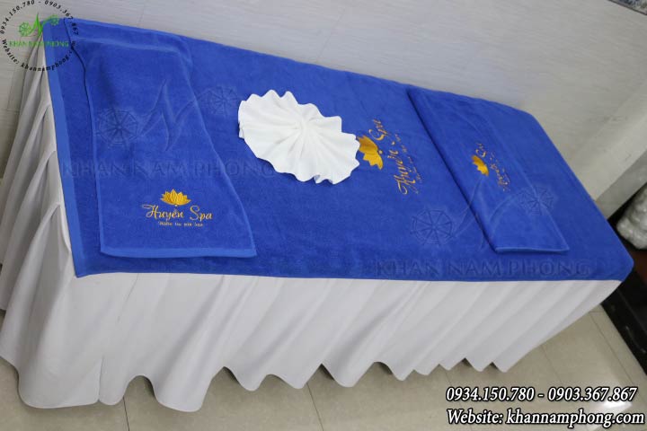 Mẫu khăn trải giường Huyền Spa (Cotton - Xanh Dương)