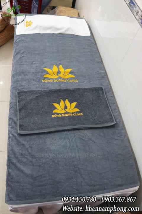 Mẫu khăn trải giường Đông Dương Clinic - Xám (Cotton)