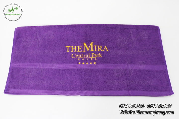 マフラーパターンを身にミラ-紫色の刺繍のロゴ（コットン)