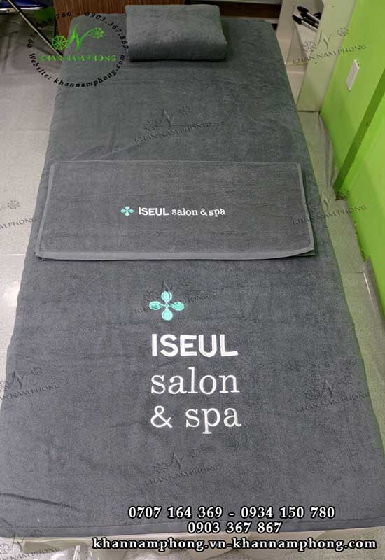 Mẫu khăn trải giường ISEUL Salon &amp; Spa (Xám-Cotton)