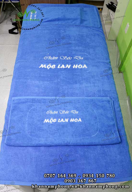 Mẫu khăn trải giường Mộc Lan Hoa (Xanh dương - Cotton)