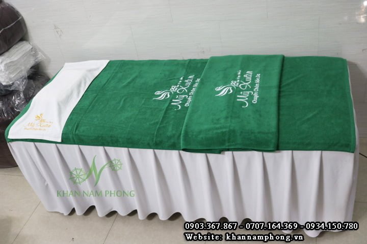 Mẫu khăn trải giường Spa Mỹ Xuân - Xanh Lá (Cotton)