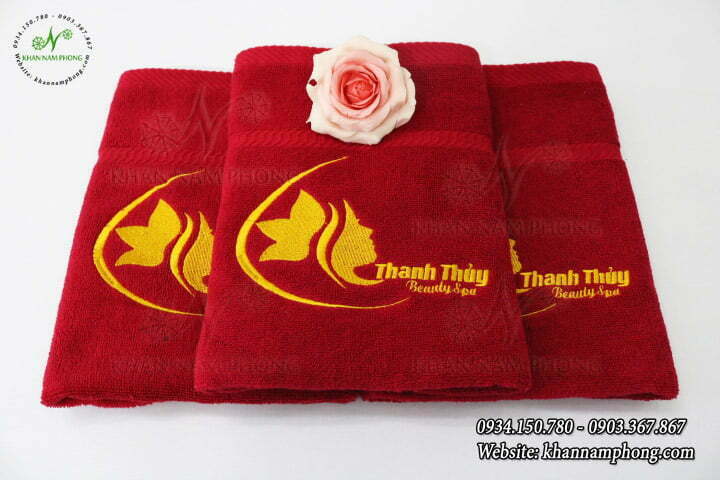 The Towel Body Spa Red (Cotton) Embroidery Logo FREE SLL