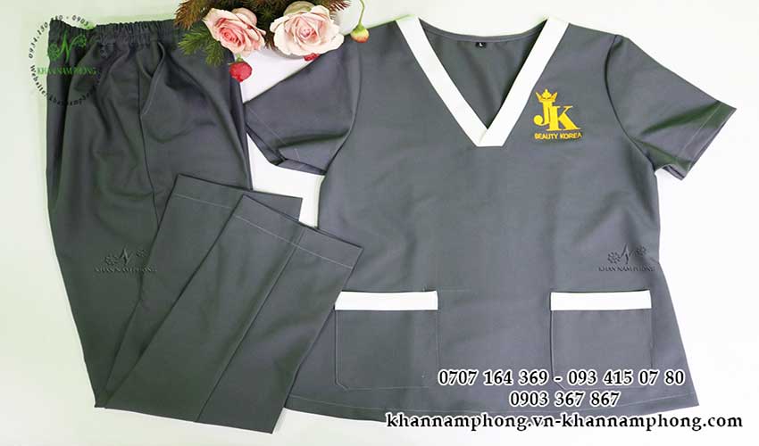 đồng phục spa màu xám cotton của JK Spa