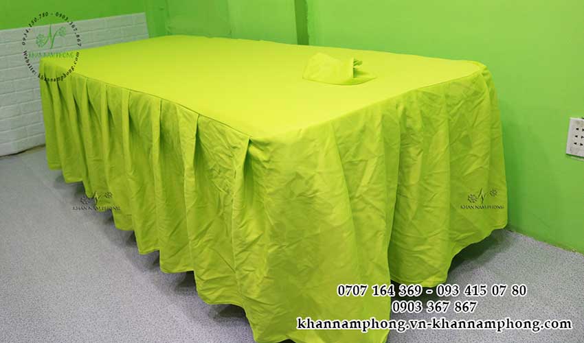 Ga giường Spa màu Xanh cốm chất liệu vải sọc chéo
