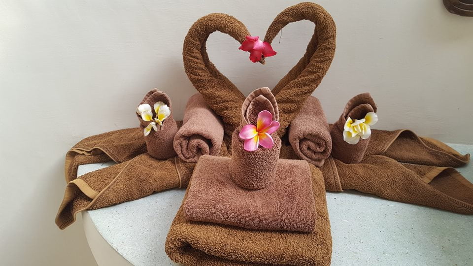 Set of towels for hotel brown