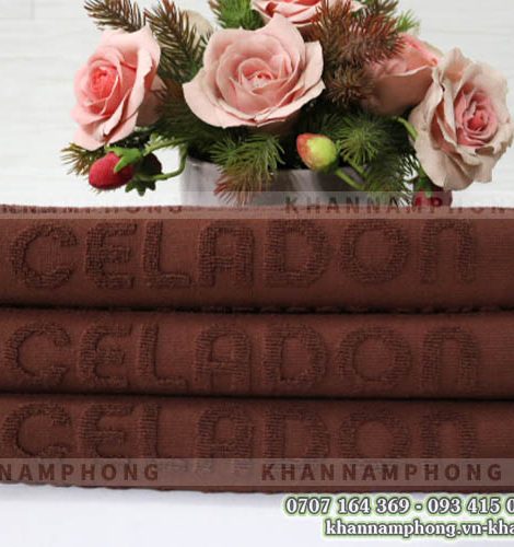 The Bath Towel Hotel Cotton Embossed Logo Brown Chocolate