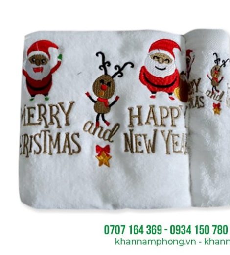 Khăn Giáng Sinh (Noel) Cotton Thêu Logo
